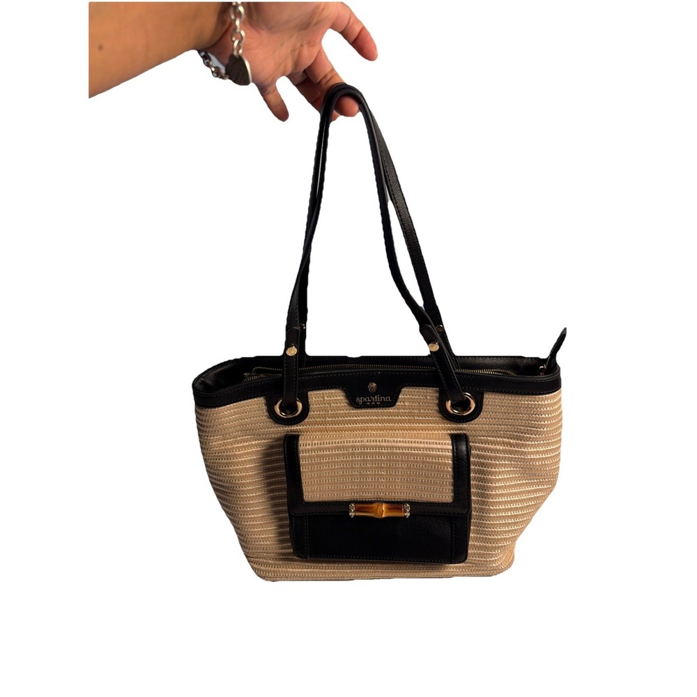 Spartina‎ 449  Off White Straw Black Leather Handbag Matching